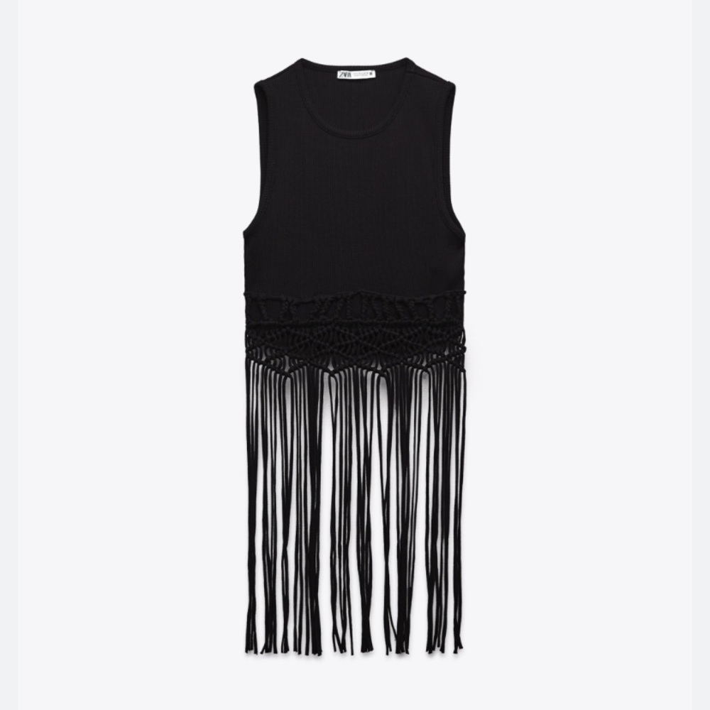 ZARA MIXED MACRAMÉ TOP - Picture 2 of 5